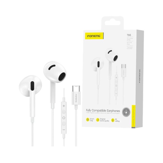 Auscultadores Foneng T66 Half in Ear Tipo-C 1,2m Branco