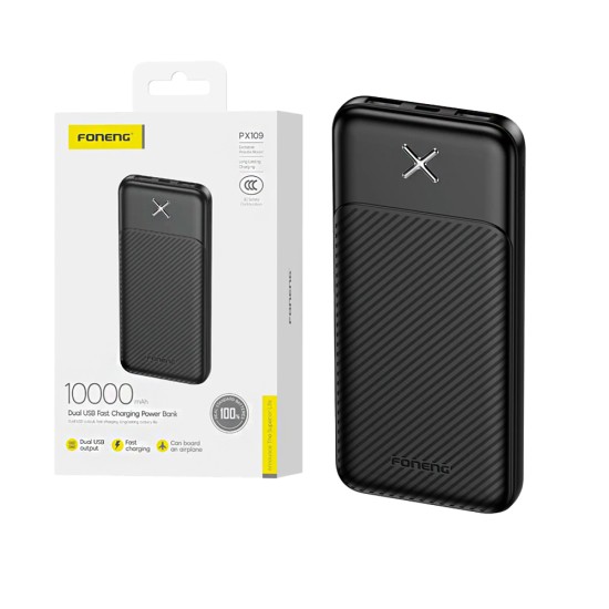 Foneng Power Bank PX109 with 2 Ports Output USB 10000mAh Black