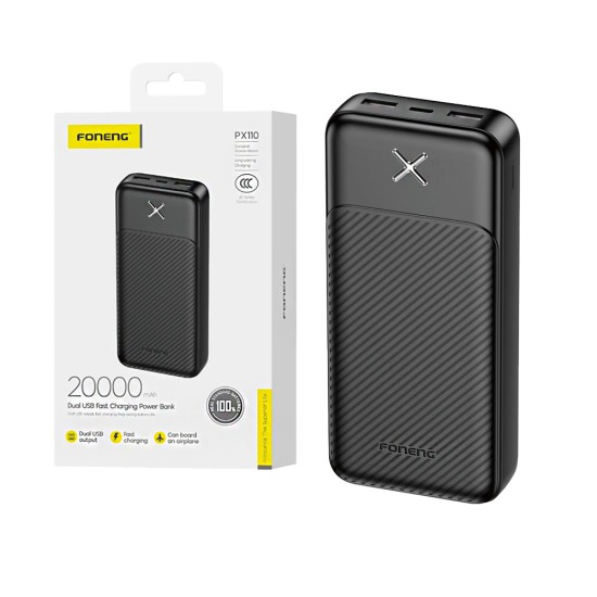 Foneng Power Bank PX110 with 2 Ports Output USB 20000mAh Black