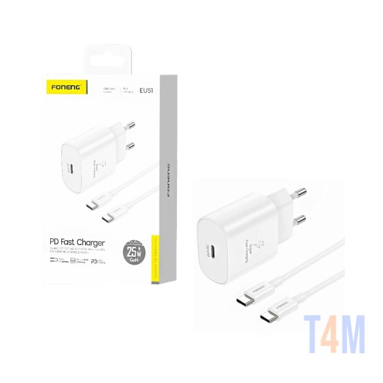 Foneng Charger EU51 PD 25W GAN with Type-C to Type-C Cable White