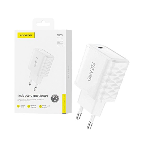 Adaptador Foneng EU55 Tipo-C PD 20W GAN Branco