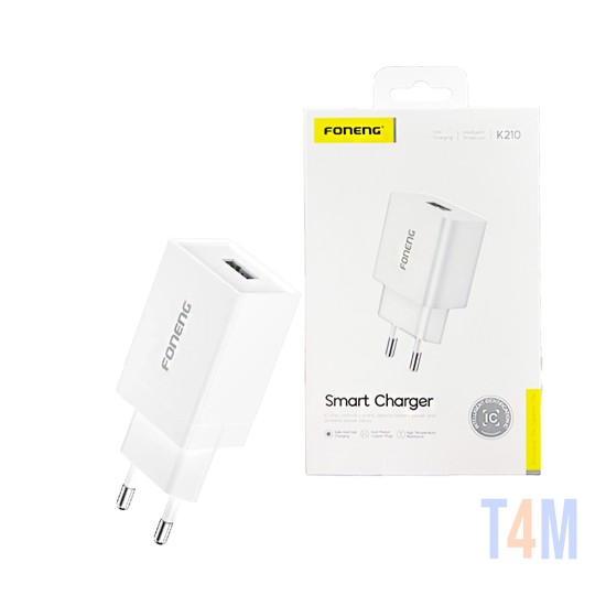 Adaptador Foneng K210 USB Rápido 2,1A Branco