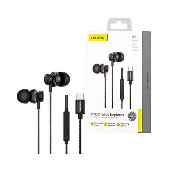 Foneng Earphones T67 Heavy Bass Type-C 1.2m Black