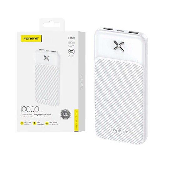 Foneng Power Bank PX109 with 2 Ports Output USB 10000mAh White