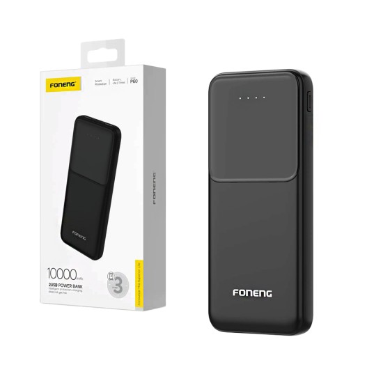 Foneng Power Bank P60 with 2 Ports Output USB 10000mAh Black