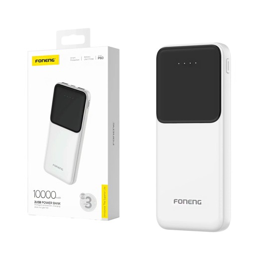 Foneng Power Bank P60 with 2 Ports Output USB 10000mAh White