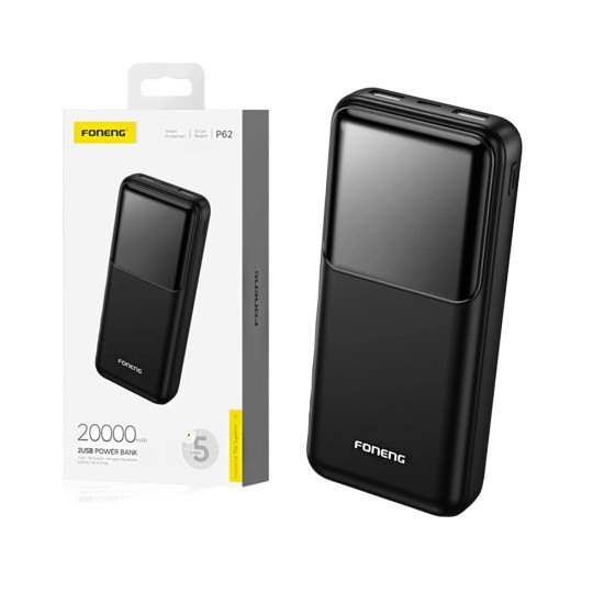 Foneng Power Bank P62 with 2 Ports Output USB 2A 20000mAh Black