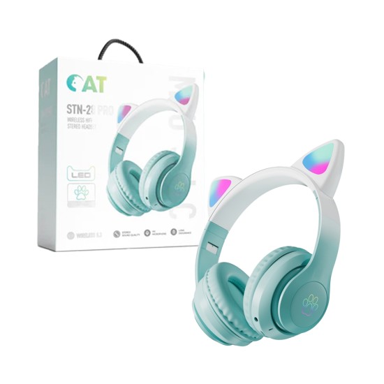 Wireless Headphones STN-28 Pro Cat Ear Green