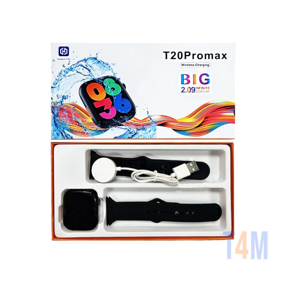 Smartwatch T20 Pro Max con 2 correas 2,09" (Versión de Llamada) Negro