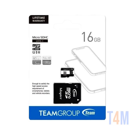 Cartão de Memória Micro SDHC Team Group 16GB USH-I Classe 10