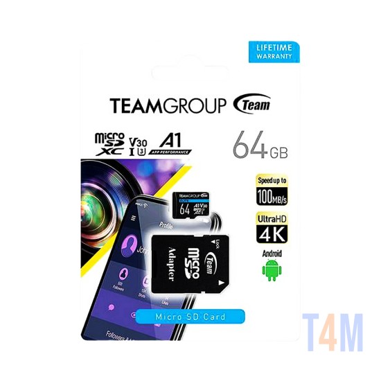 Team Group Memory Card Elite A1 MicroSDXC 64GB UHS-I Class 10 with Adapter