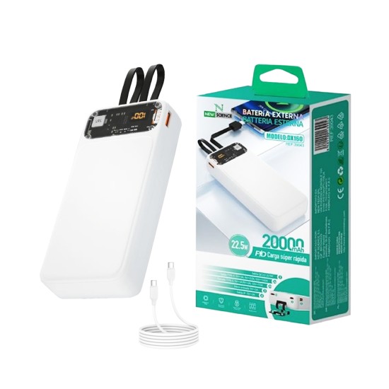 Power Bank New Science DX160 con 2 Puertos Outputs USB+Tipo C 20000mAh 22,5W Branco