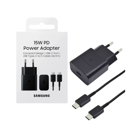 Samsung Charger EP-T1510XBEGEU Type-C Port PD 15W with Type-C to Type-C Cable 3A 1m Black