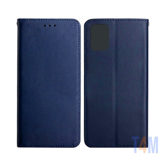 LEATHER FLIP COVER WITH INTERNAL POCKET FOR SAMSUNG GALAXY A71 BLUE