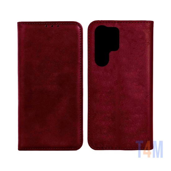 CAPA DE COURO COM BOLSO INTERNO PARA SAMSUNG GALAXY S23 ULTRA VERMELHO