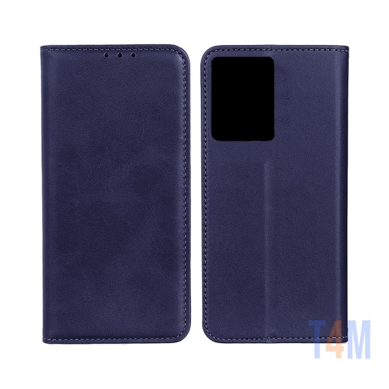 Leather Flip Cover with Internal Pocket for Oppo A77 5g Blue