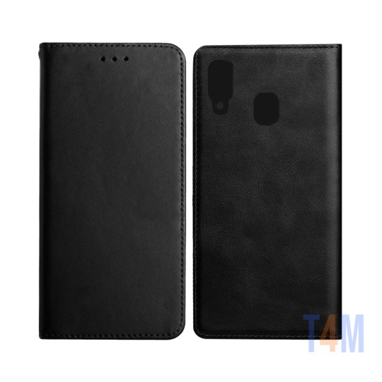 Leather Flip Cover with Internal Pocket For Samsung Galaxy A40 Black