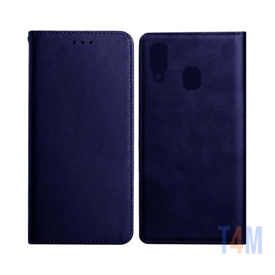 Leather Flip Cover with Internal Pocket For Samsung Galaxy A40 Blue