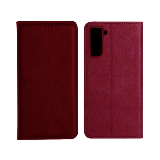 Leather Flip Cover with Internal Pocket For Samsung Galaxy S21 FE Red