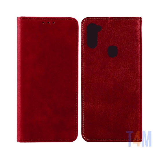 Leather Flip Cover with Internal Pocket For Samsung Galaxy A11 Red