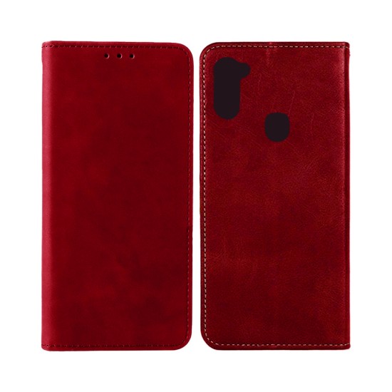 Leather Flip Cover with Internal Pocket For Samsung Galaxy A11 Red