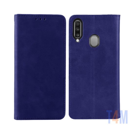 Leather Flip Cover with Internal Pocket For Samsung Galaxy A20s Blue