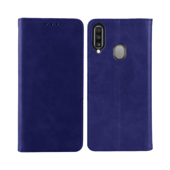 Leather Flip Cover with Internal Pocket For Samsung Galaxy A20s Blue