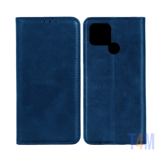 Leather Flip Cover with Internal Pocket For Oppo A15 Blue