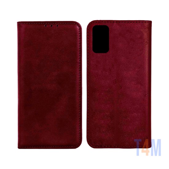 Capa Flip de Couro com Bolso Interno para Oppo A52 Vermelho