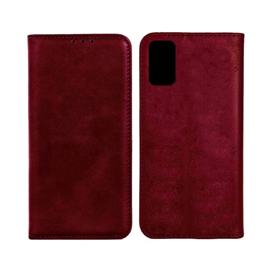 Leather Flip Cover with Internal Pocket For Oppo A52 Red