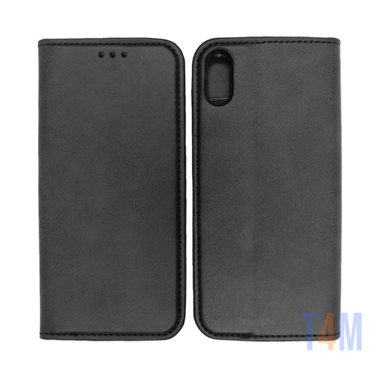 Capa Flip de Couro com Bolso Interno para Apple iPhone X Preto