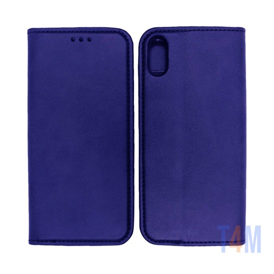 Capa Flip de Couro com Bolso Interno para Apple iPhone X Azul