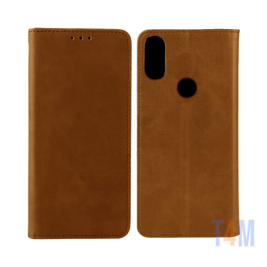 Capa Flip de Couro com Bolso Interno para Huawei P Smart 2019 Marrom