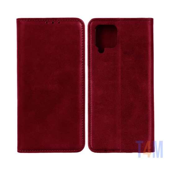 Capa de Couro com Bolso Interno para Samsung Galaxy A12 Vermelho