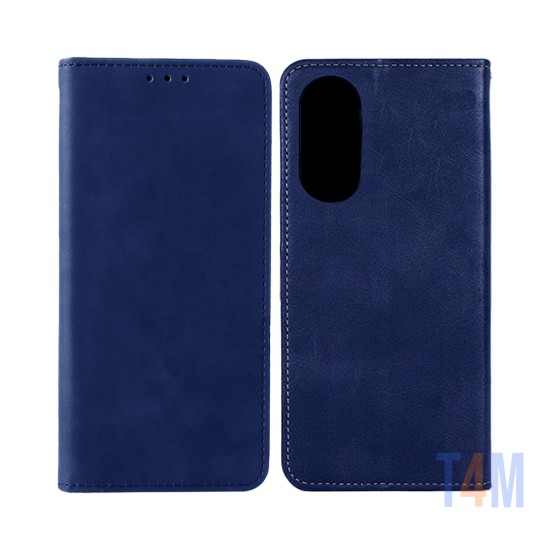 Leather Flip Cover with Internal Pocket For Oppo A78 Blue