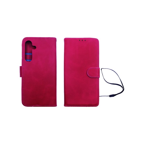 Capa de Couro com Bolso Interno para Samsung Galaxy S24 Plus Vermelho