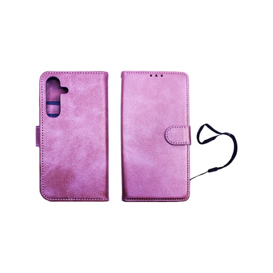 Capa de Couro com Bolso Interno para Samsung Galaxy S24 Rosa