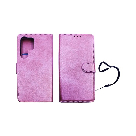 Capa Flip de Couro com Bolso Interno para Samsung Galaxy S24 Ultra Rosa