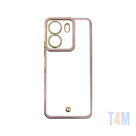 Capa de Silicone Transparente com Moldura de Câmera para Xiaomi Redmi 13C 4G/Poco C65 Rosa