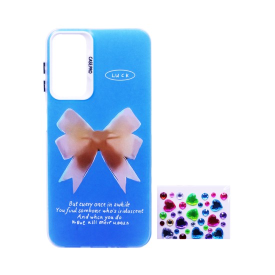 Capa Duro Designer com Pedras Adesivas separadas para Samsung Galaxy A05S Azul