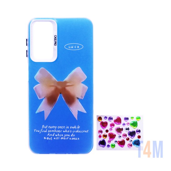 Capa Duro Designer com Pedras Adesivas separadas para Samsung Galaxy A14 4G/5G Azul