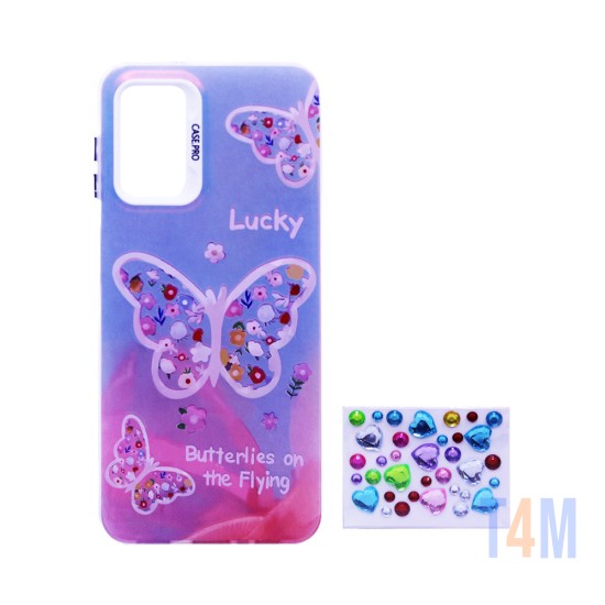 Funda Duro Designer con Piedras adhesivas separadas para Samsung Galaxy A13 4G/5G Rosa