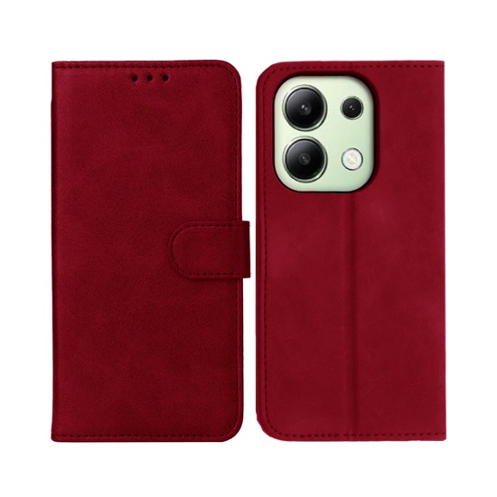 Capa Flip de Couro com Bolso Interno para Xiaomi Redmi Note 13 4G Vermelho