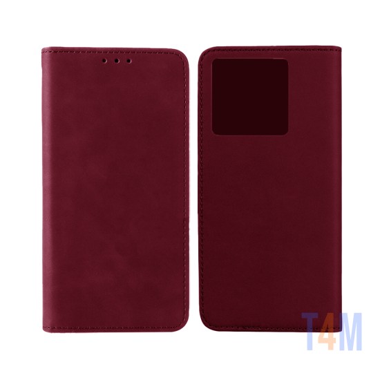 Capa de Couro com Bolso Interno para Xiaomi Redmi Note 13 5G Vermelho