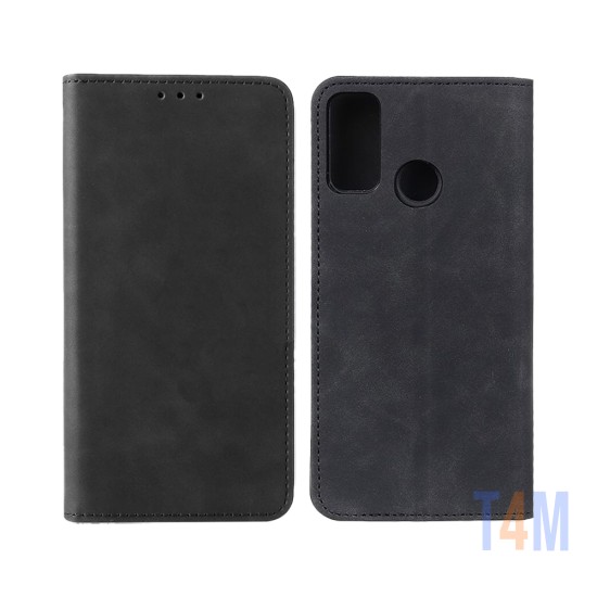 Funda Abatible de Cuero con Bolsillo Interno para Alcatel 3X 2020 Negro