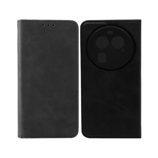 Capa Flip de Couro com Bolso Interno para Oppo Find X6 Preto