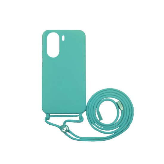 Capa de Silicone com Cordão para Xiaomi Redmi 13C/Poco C65 Verde Mar