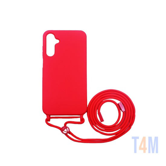Capa de Silicone com Cordão para Samsung Galaxy A05S Vermelho