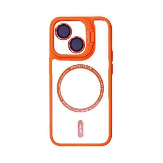 Capa Magnética com Lente de Câmara para Apple iPhone 15 Laranja