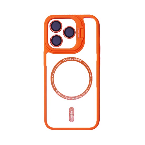 Capa Magnética com Lente de Câmara para Apple iPhone 15 Pro Max Laranja